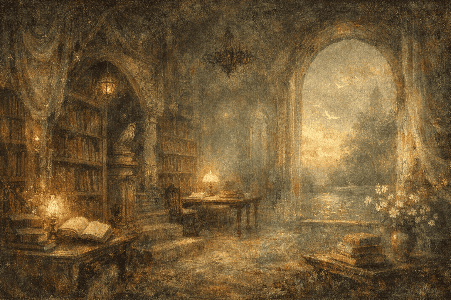 神秘的な図書館の光景