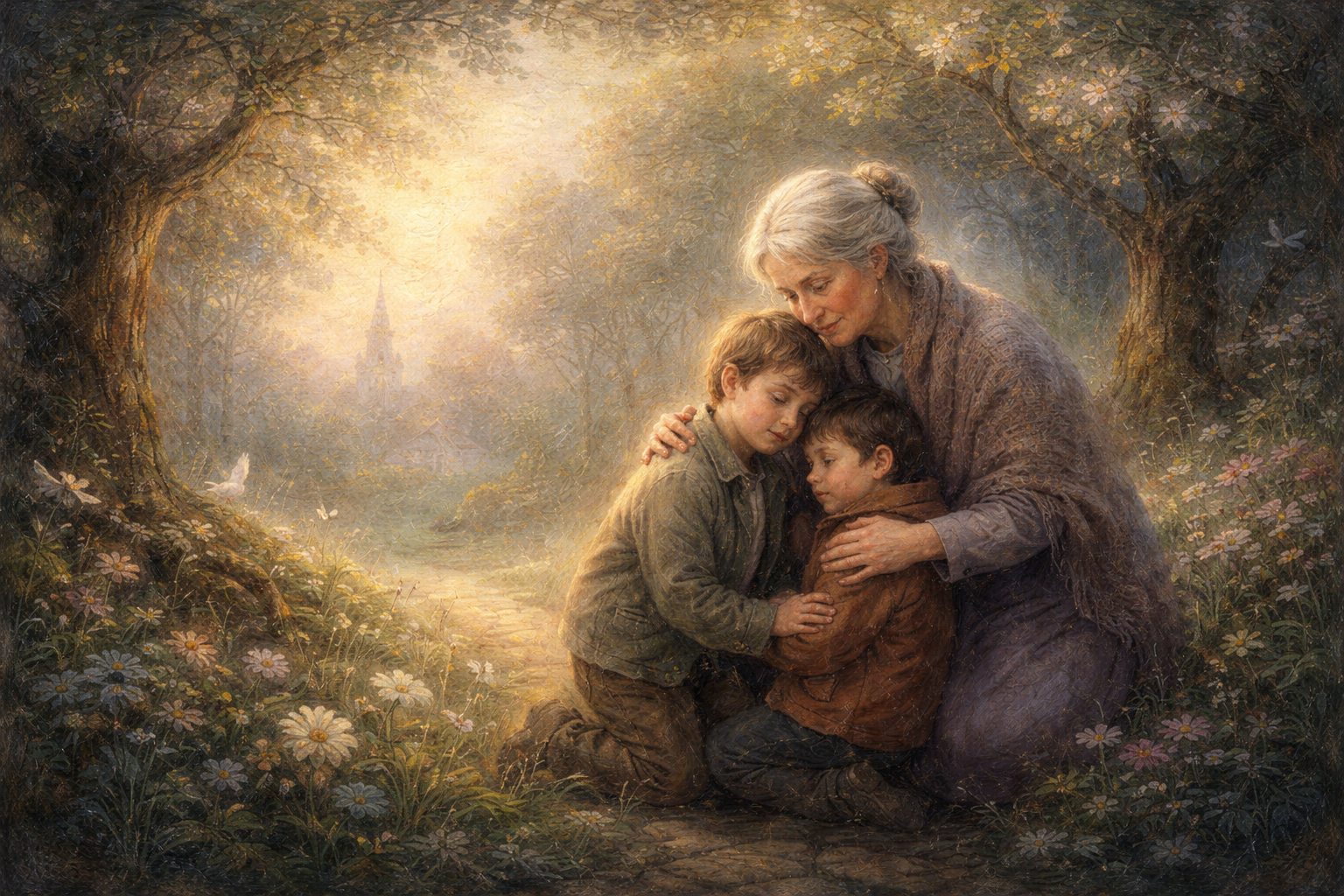 母とこが抱き合っている姿