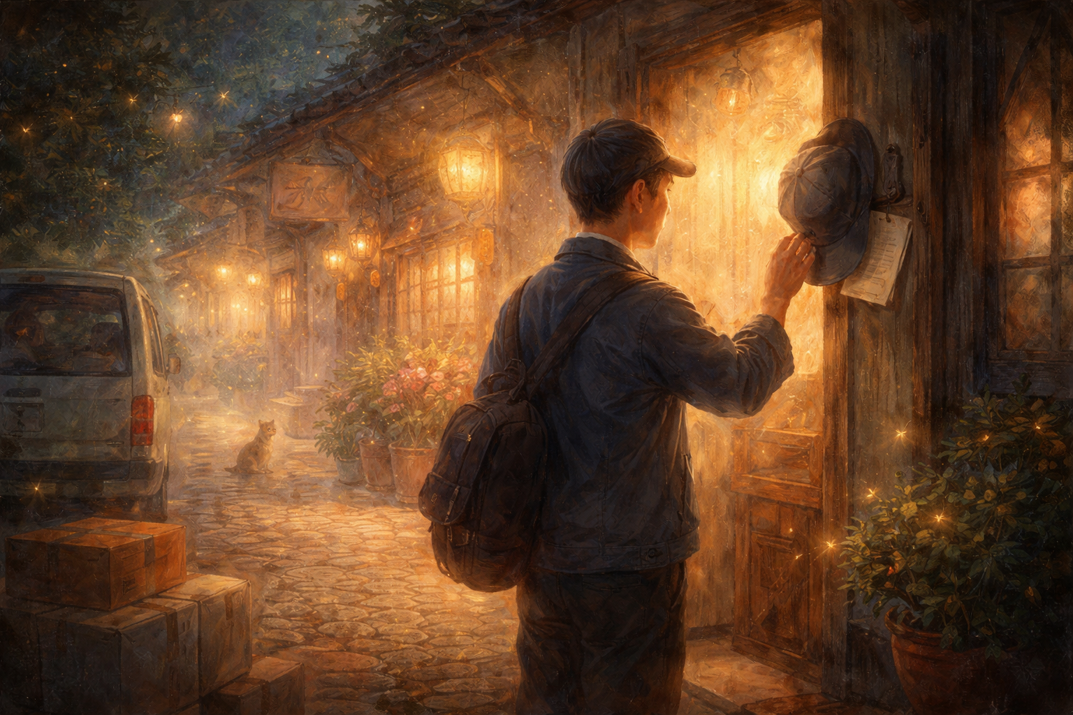 帽子に触ろうとする少年