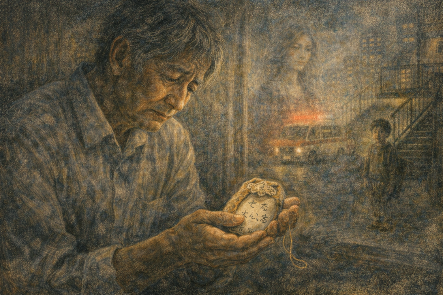 お守りを持つ夫