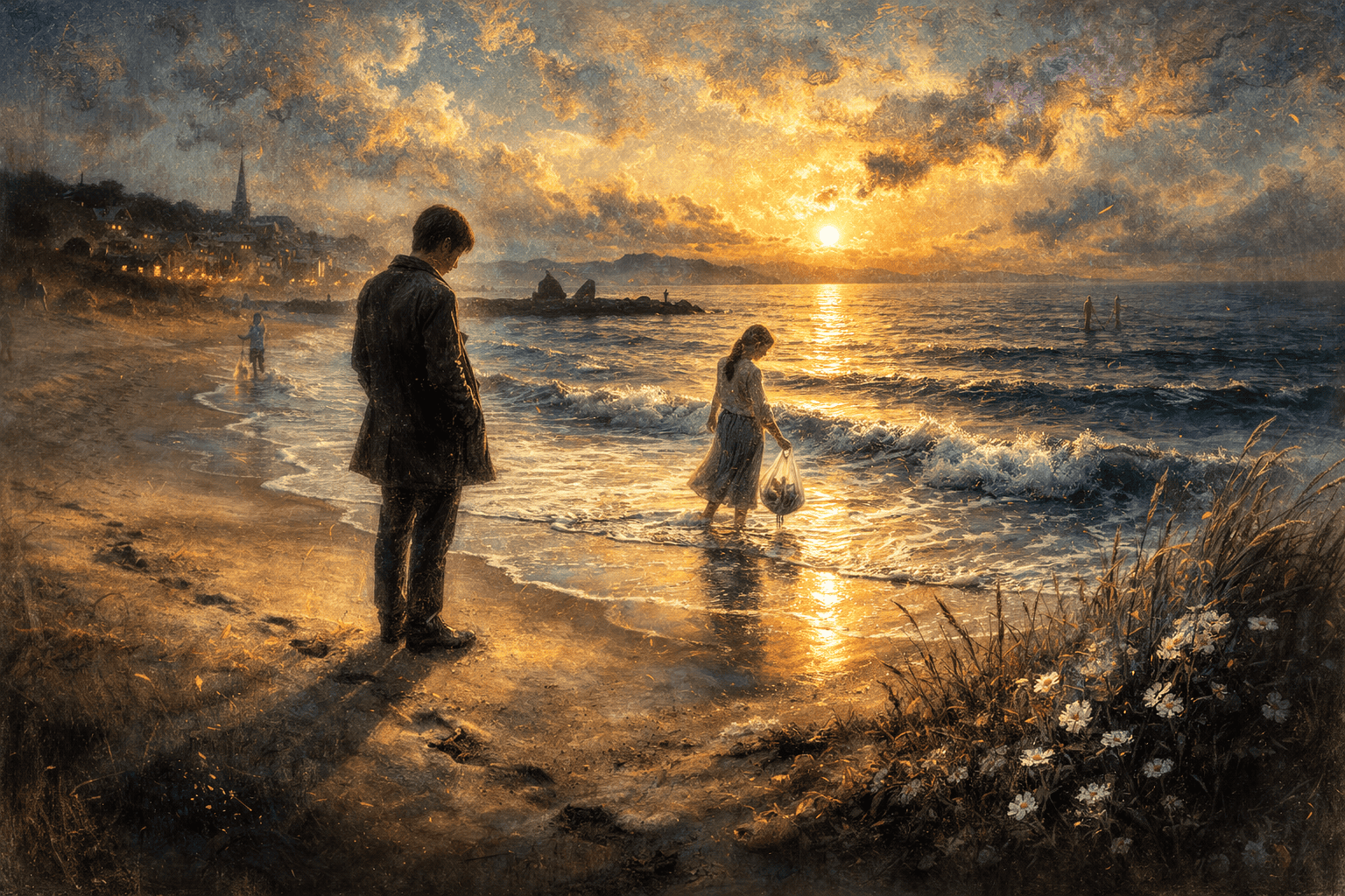 海辺にいる二人