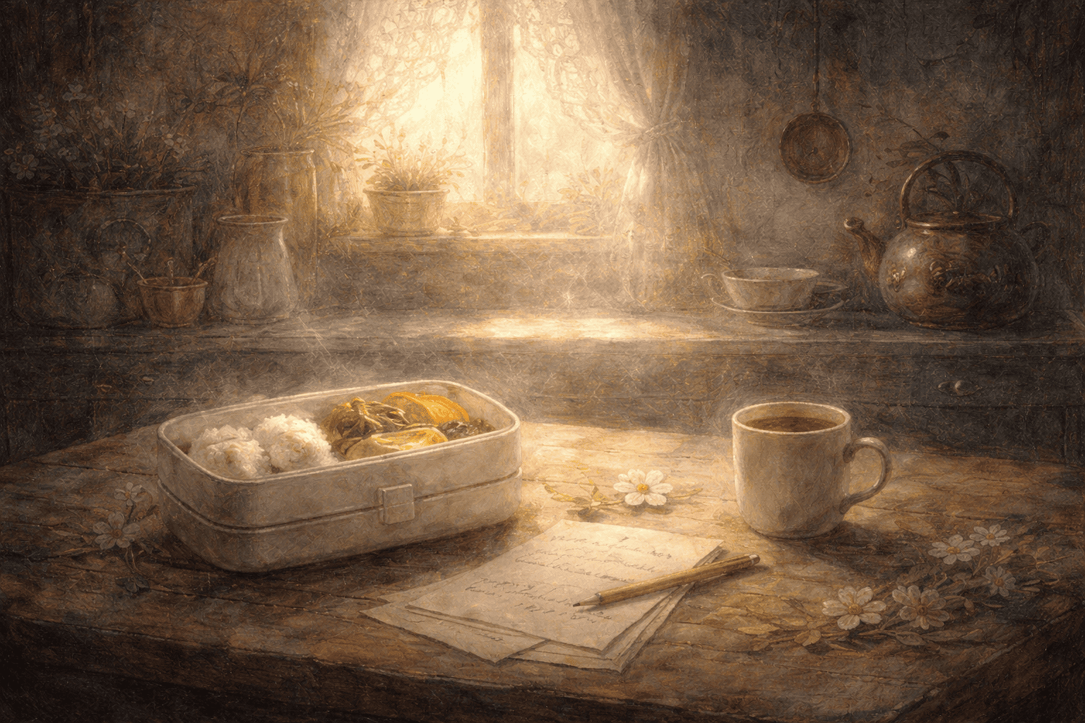 弁当箱がテーブルの上に置いてある