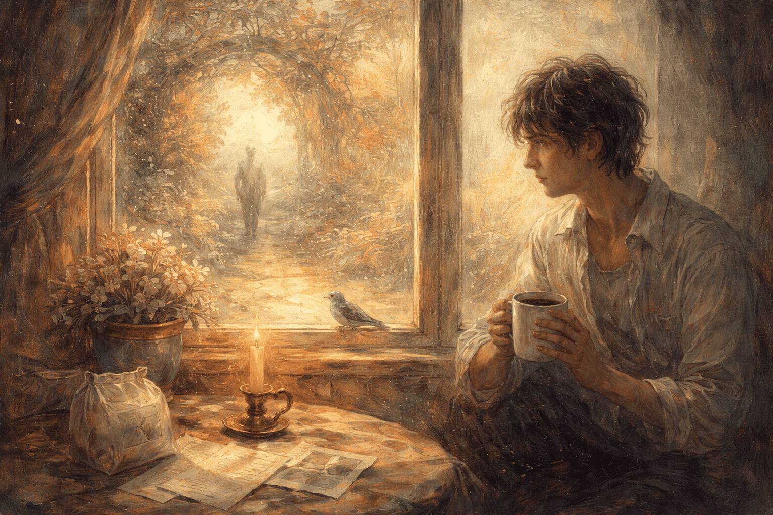 コーヒーカップを持つ人