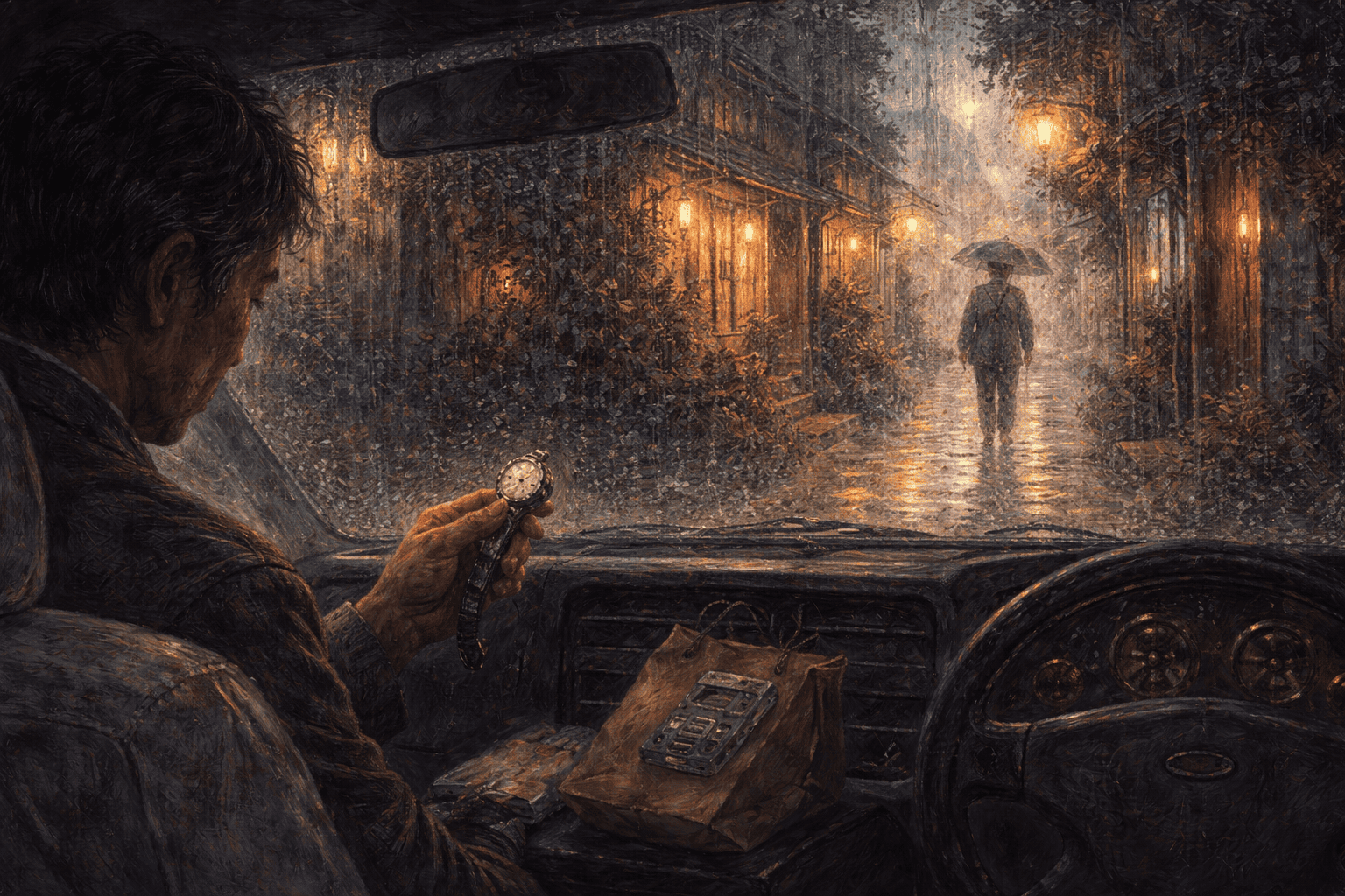 タクシーで待つ人