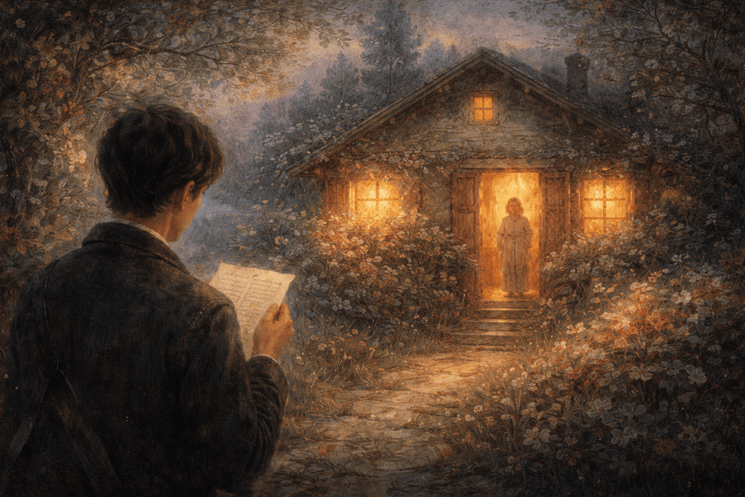 夕暮れの手紙と家族の灯り