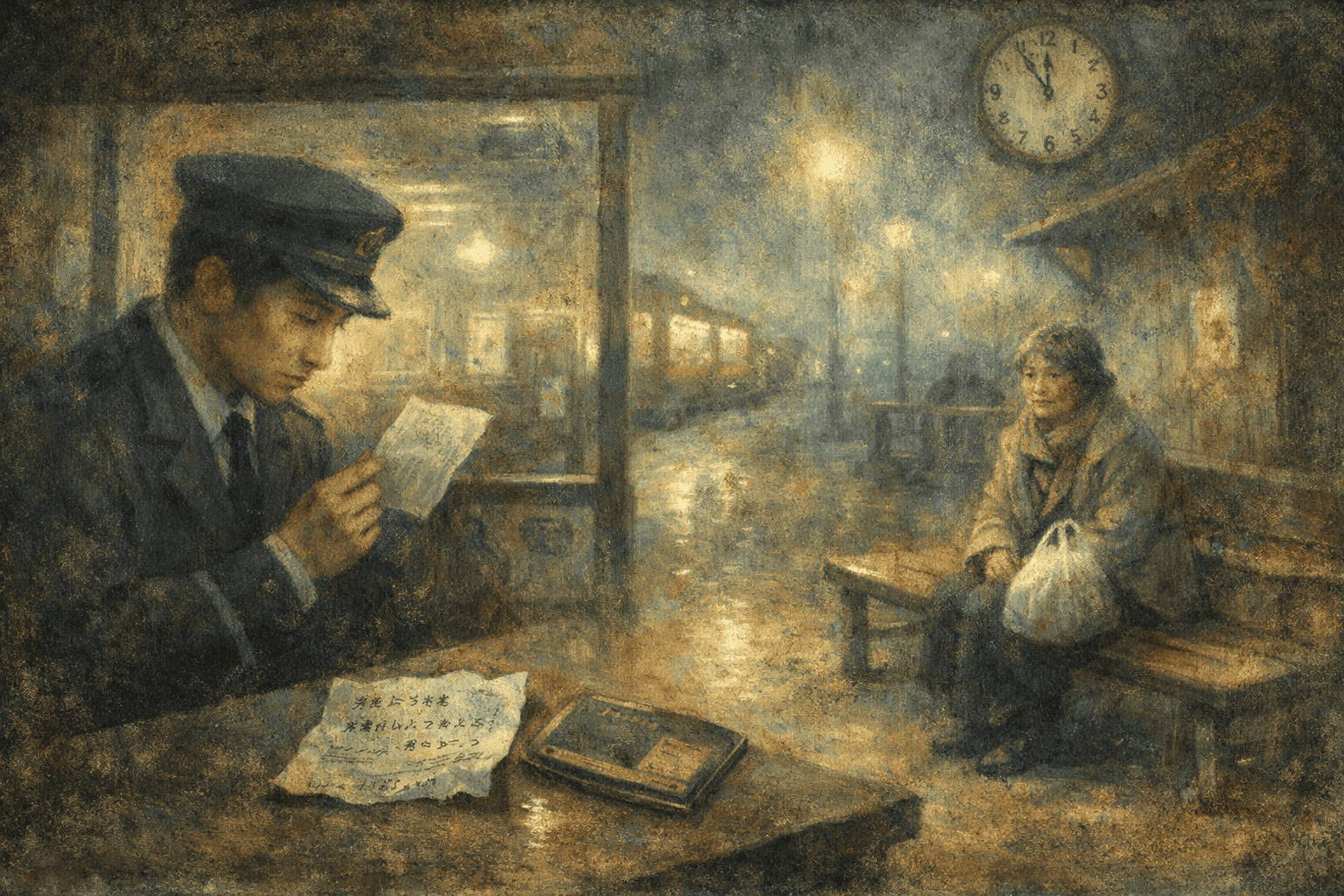 深夜の駅の静かな瞬間