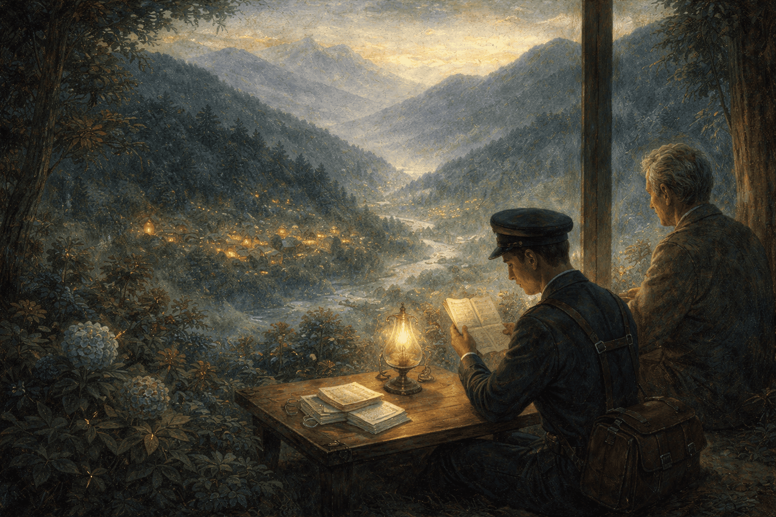 静かな山間の夕暮れ景色