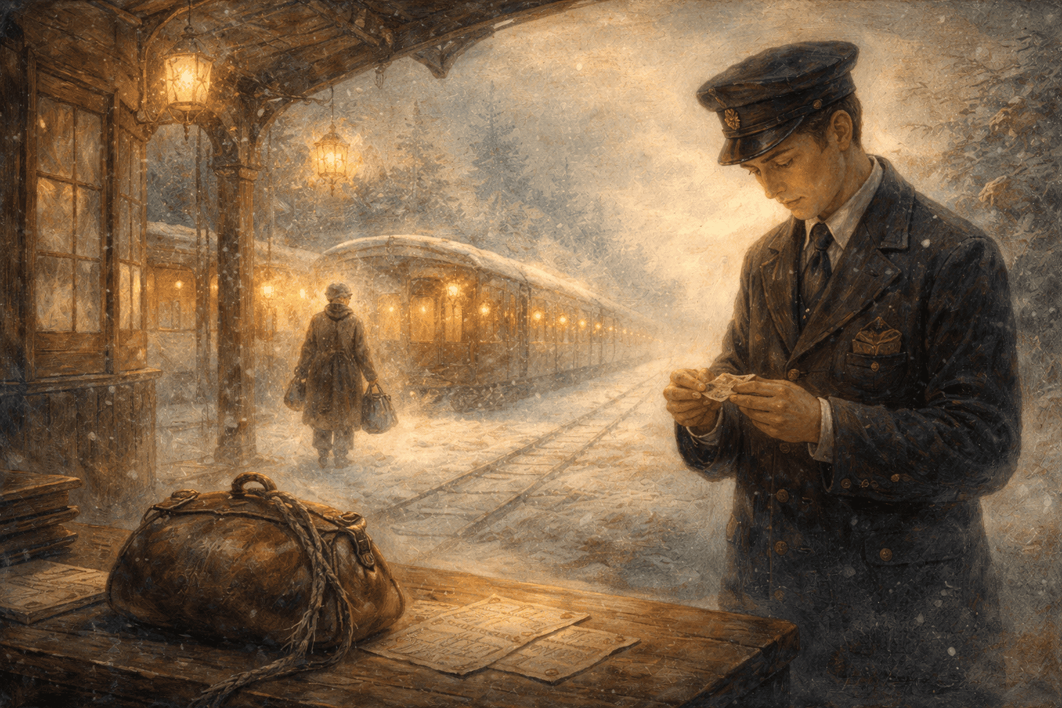 冬の駅の灯りと物語