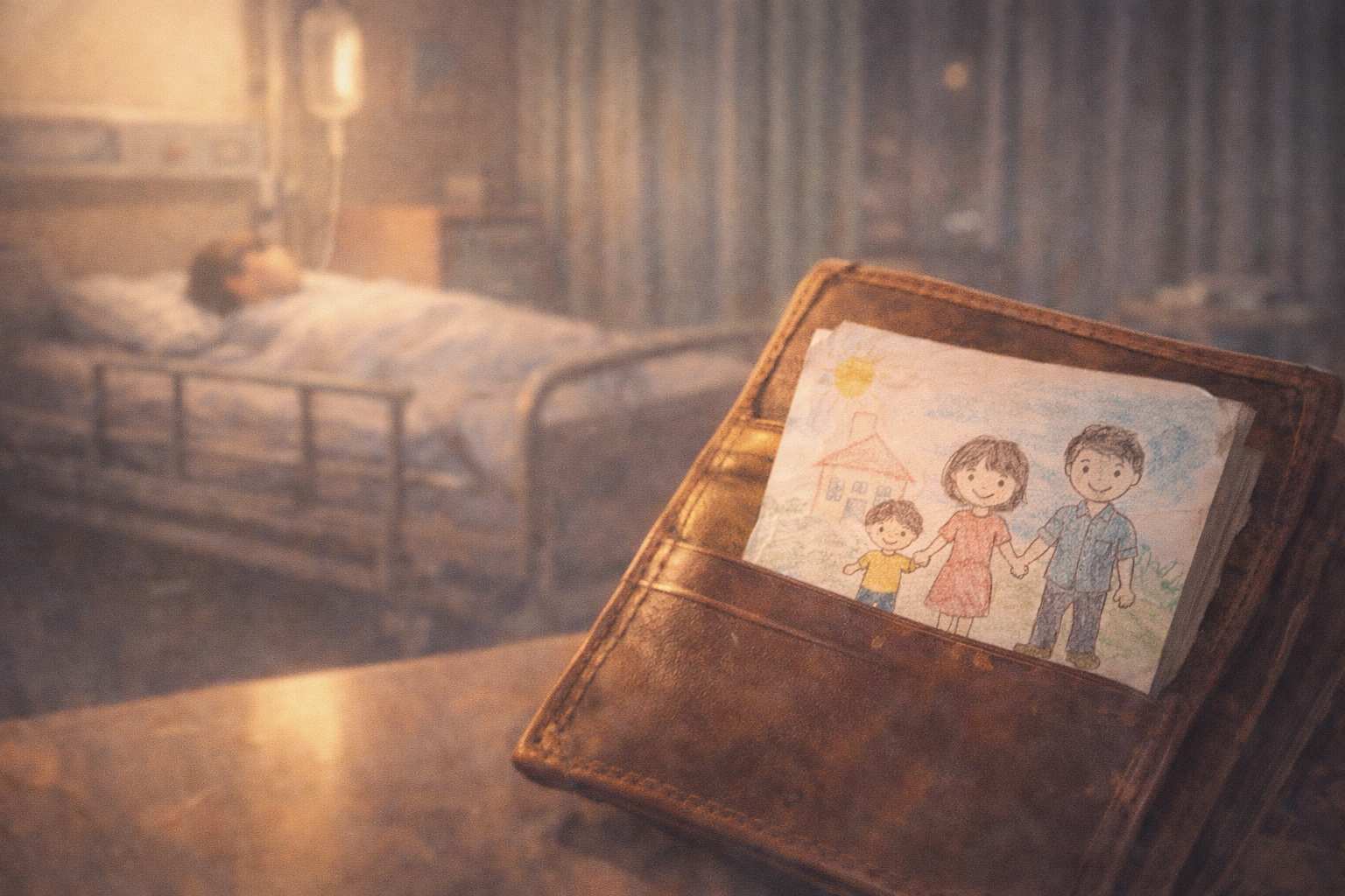 家族の絵と病室の温かい光