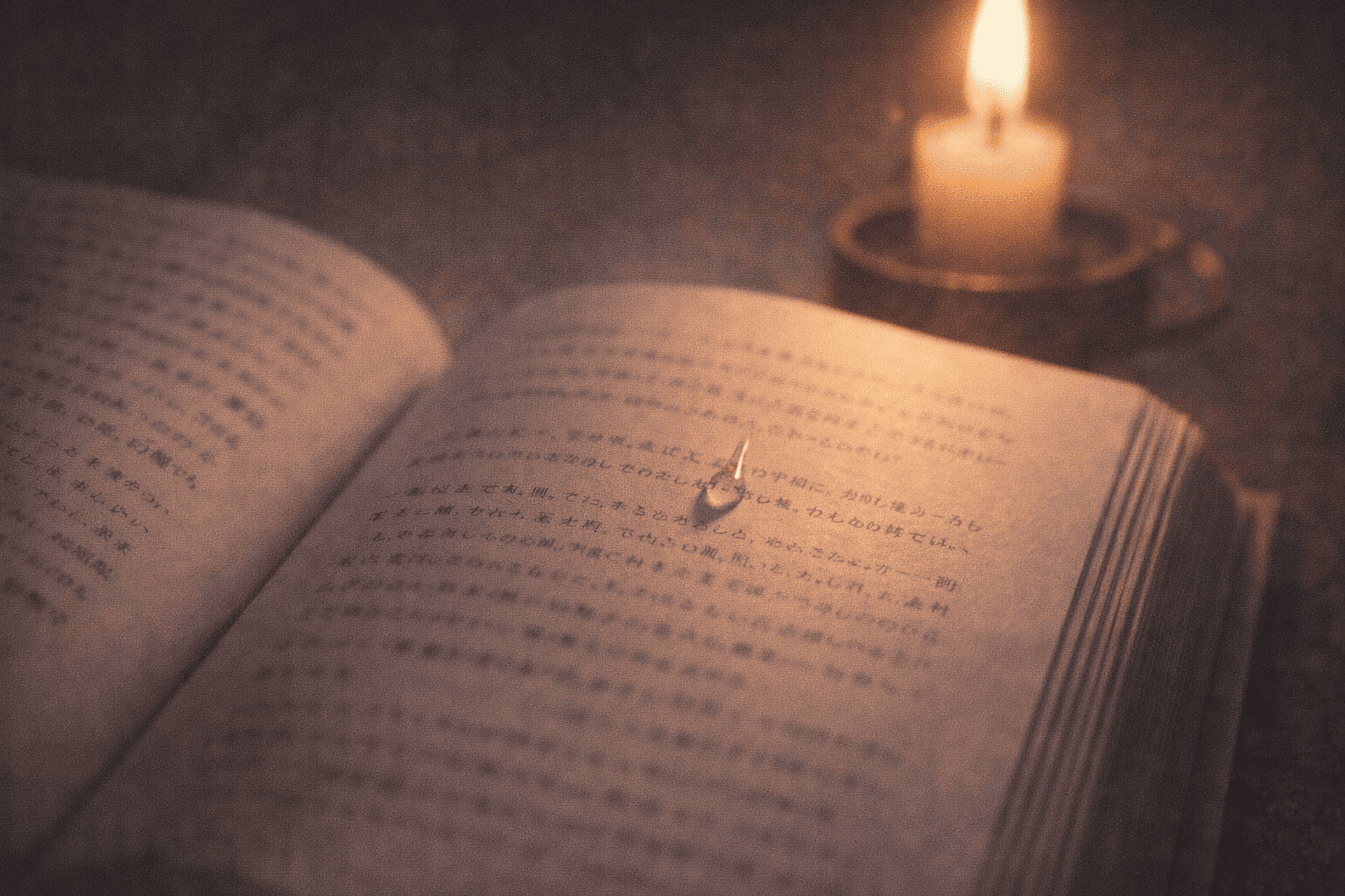 涙の落ちた本と蝋燭