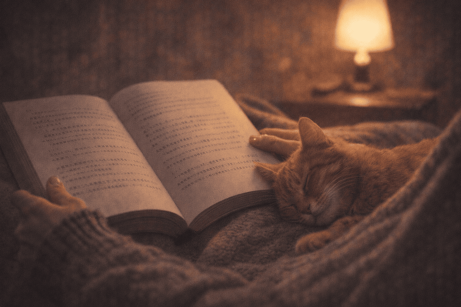 本と眠る猫のぬくもり