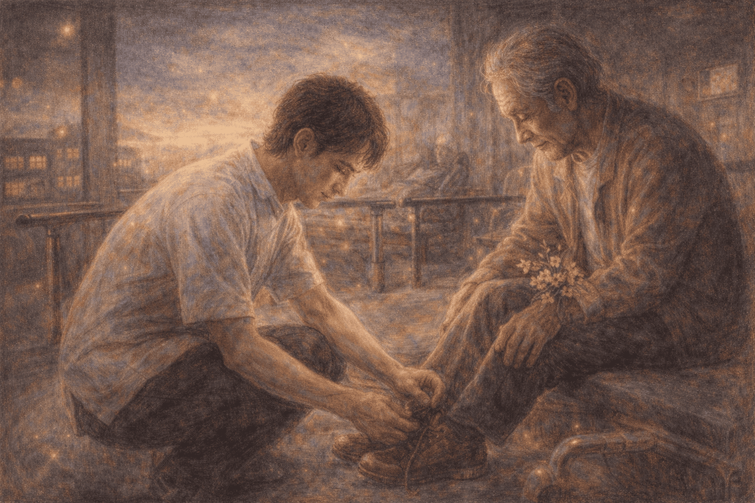 夕暮れ時のリハビリ支援