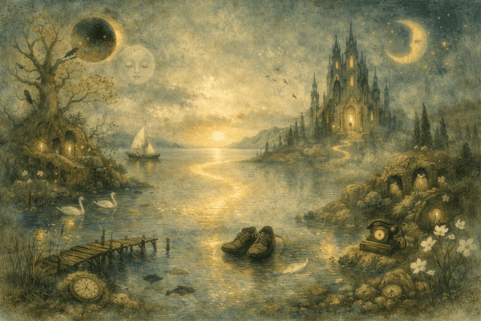 夢幻的な風景と幻想的な月