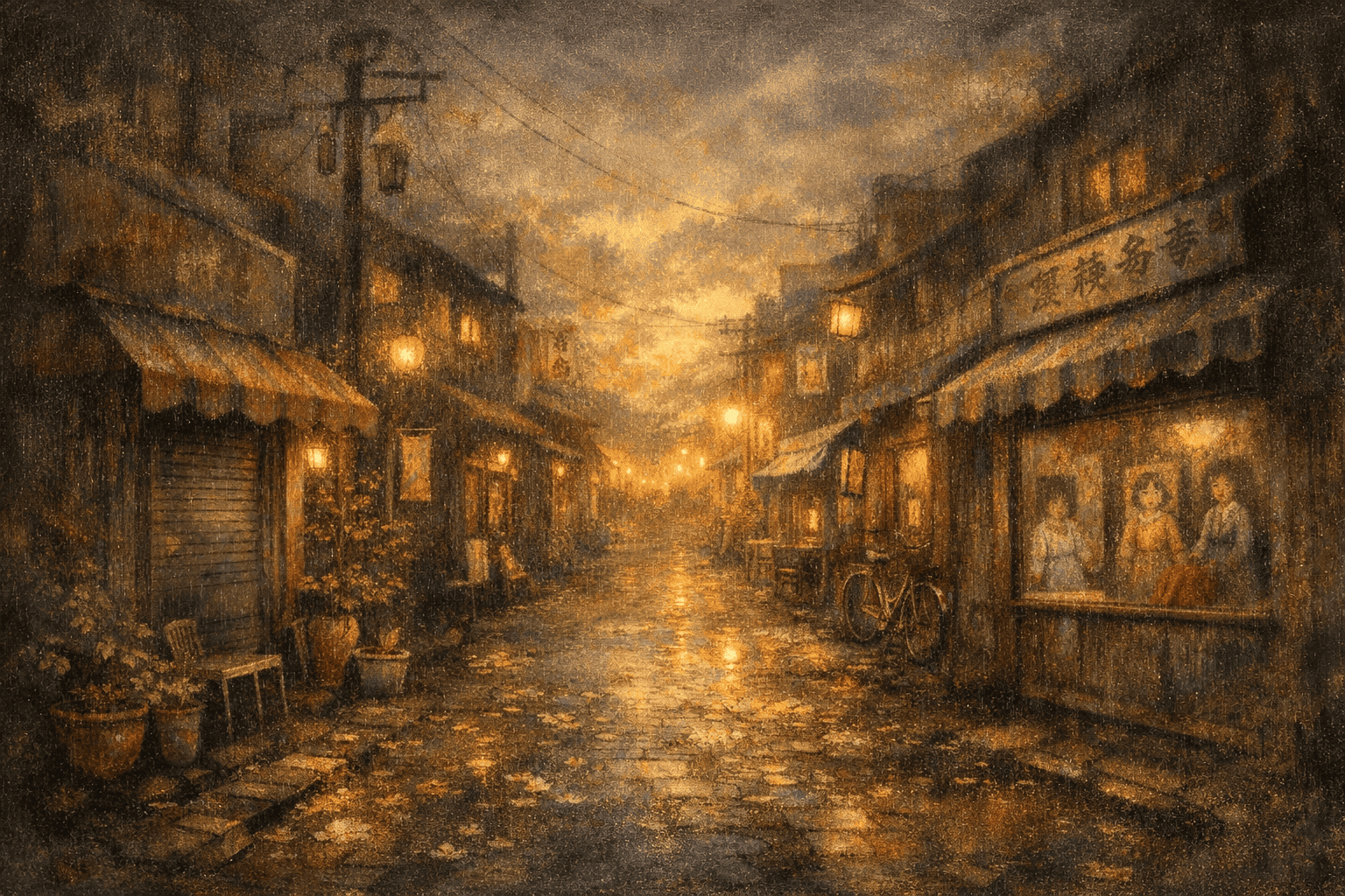 黄昏の日本の商店街