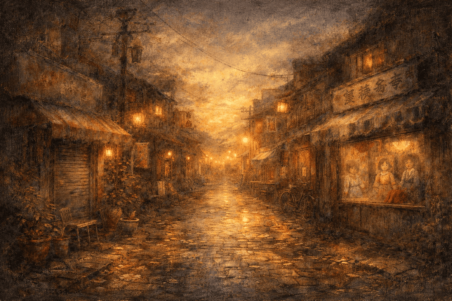 夕暮れの静かな商店街