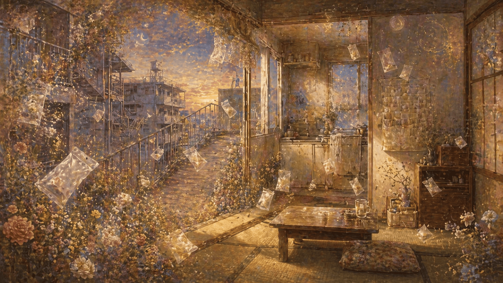 Dreamy sunset in a serene apartment