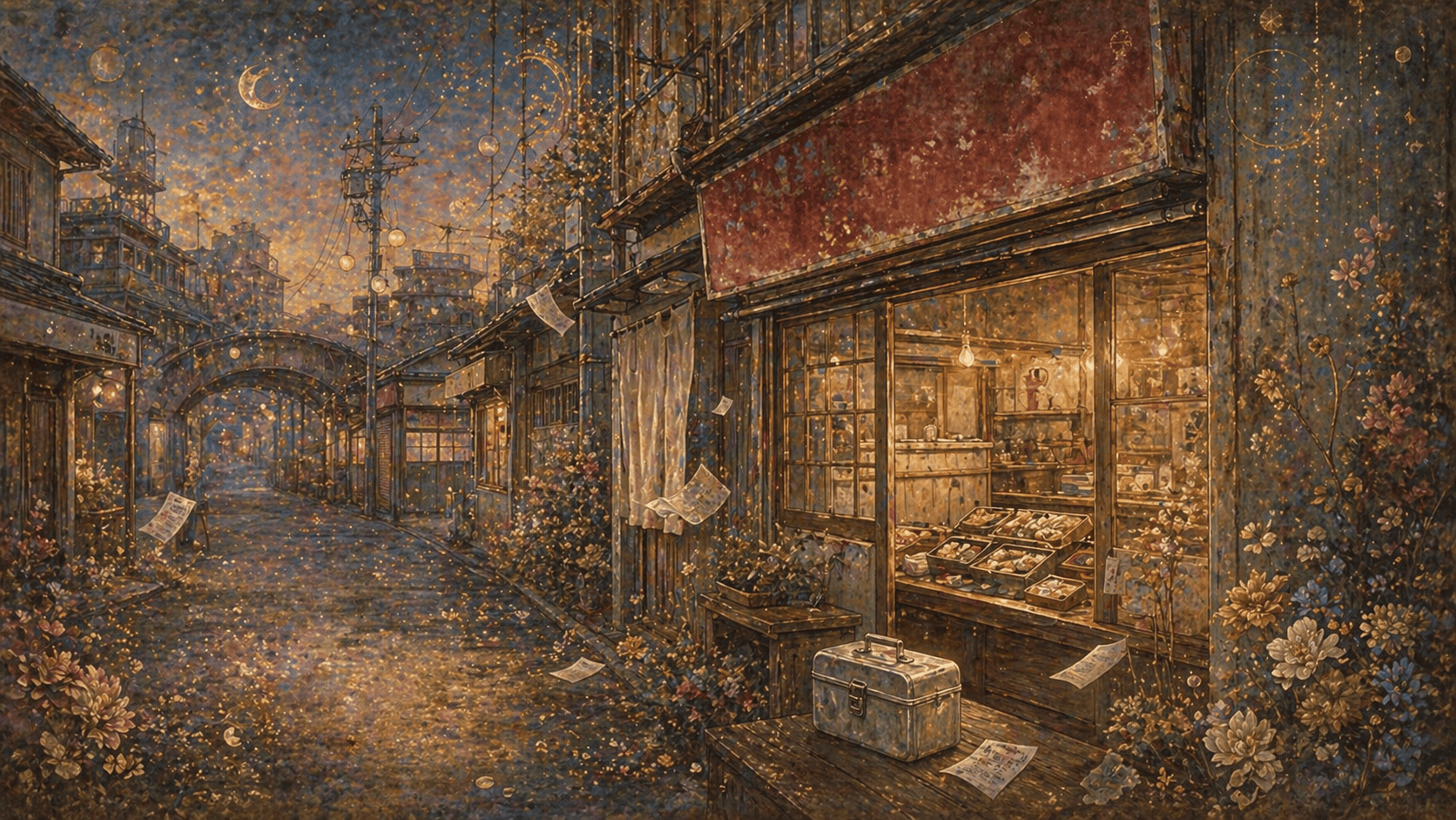 Twilight alley with celestial dust