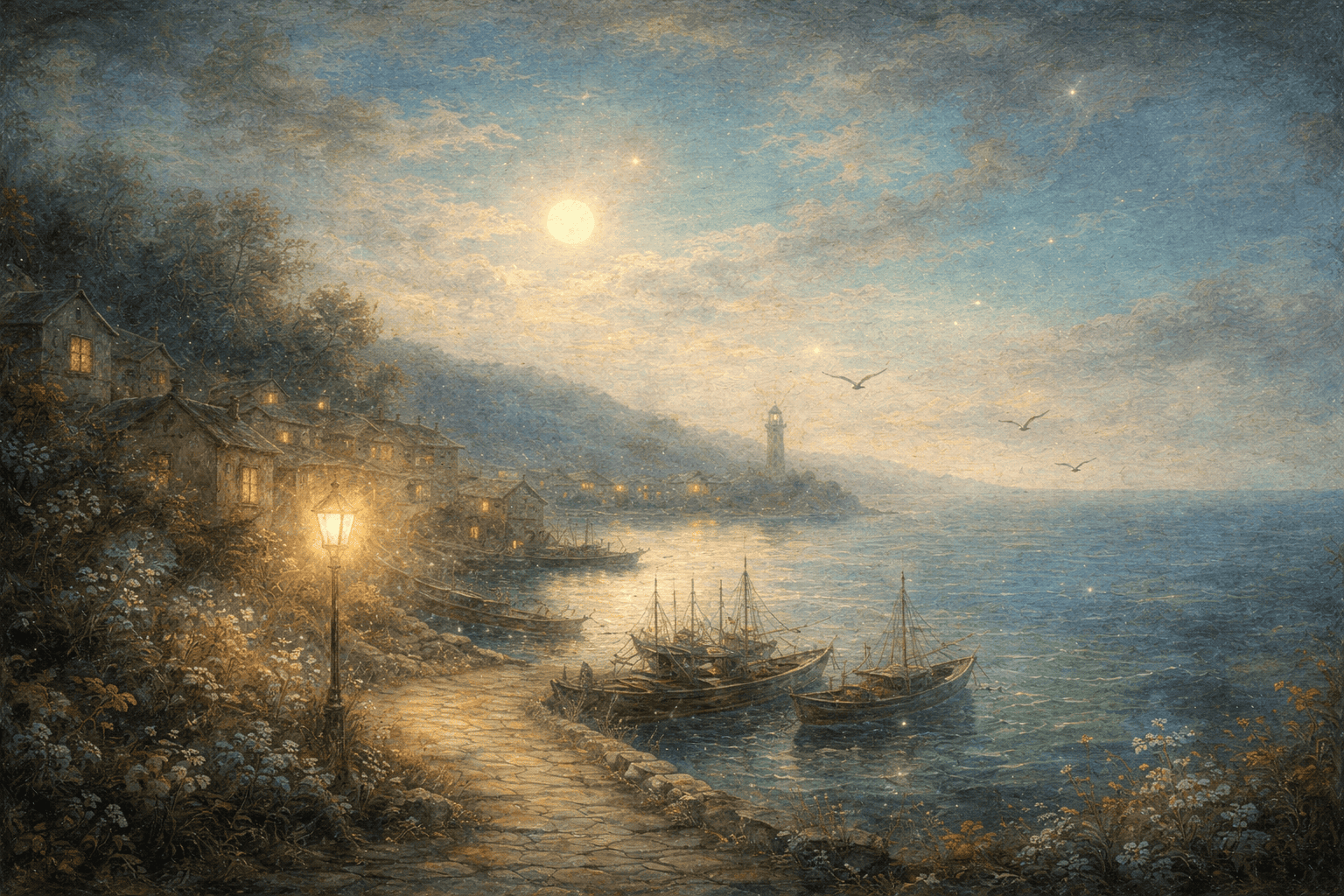 静かな港の黄昏