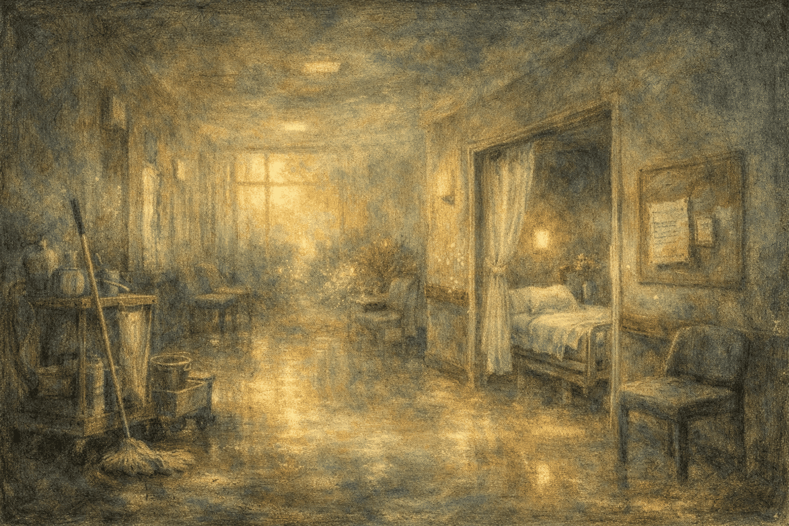 柔らかな光の病院の廊下