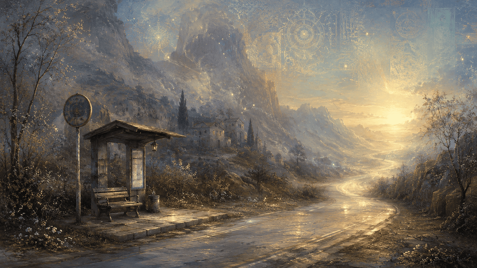 幻想的な山間の風景