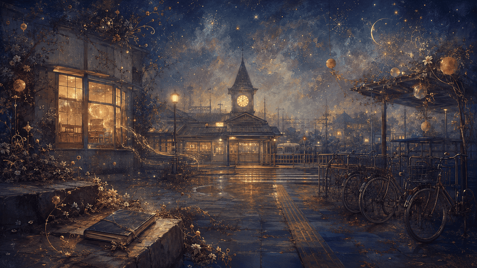 幻想的な夜の街並み